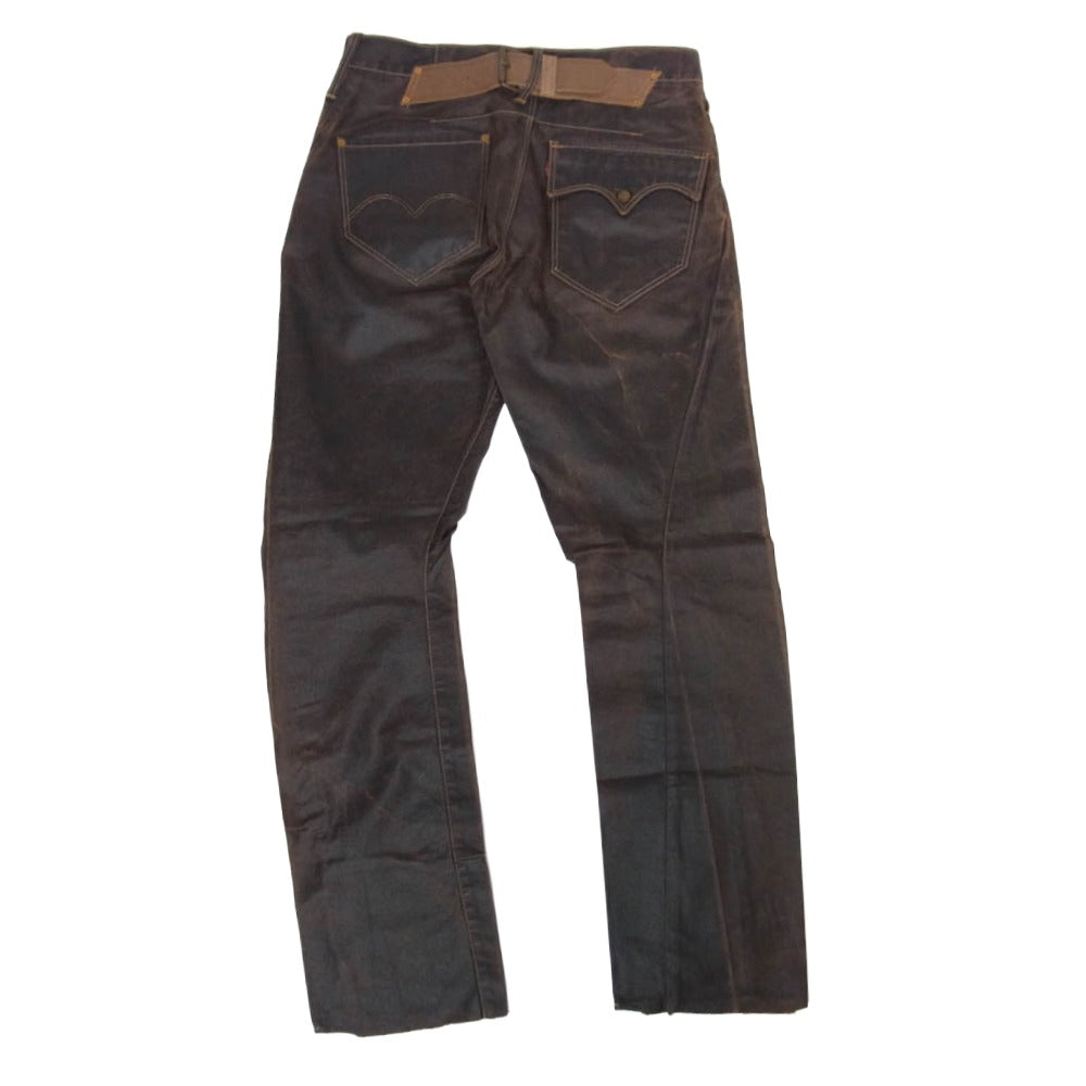 Levi's RED リーバイスレッド 立体裁断 レザーシンチバック コーティング デニムパンツ 黒茶系 W30程度【中古】