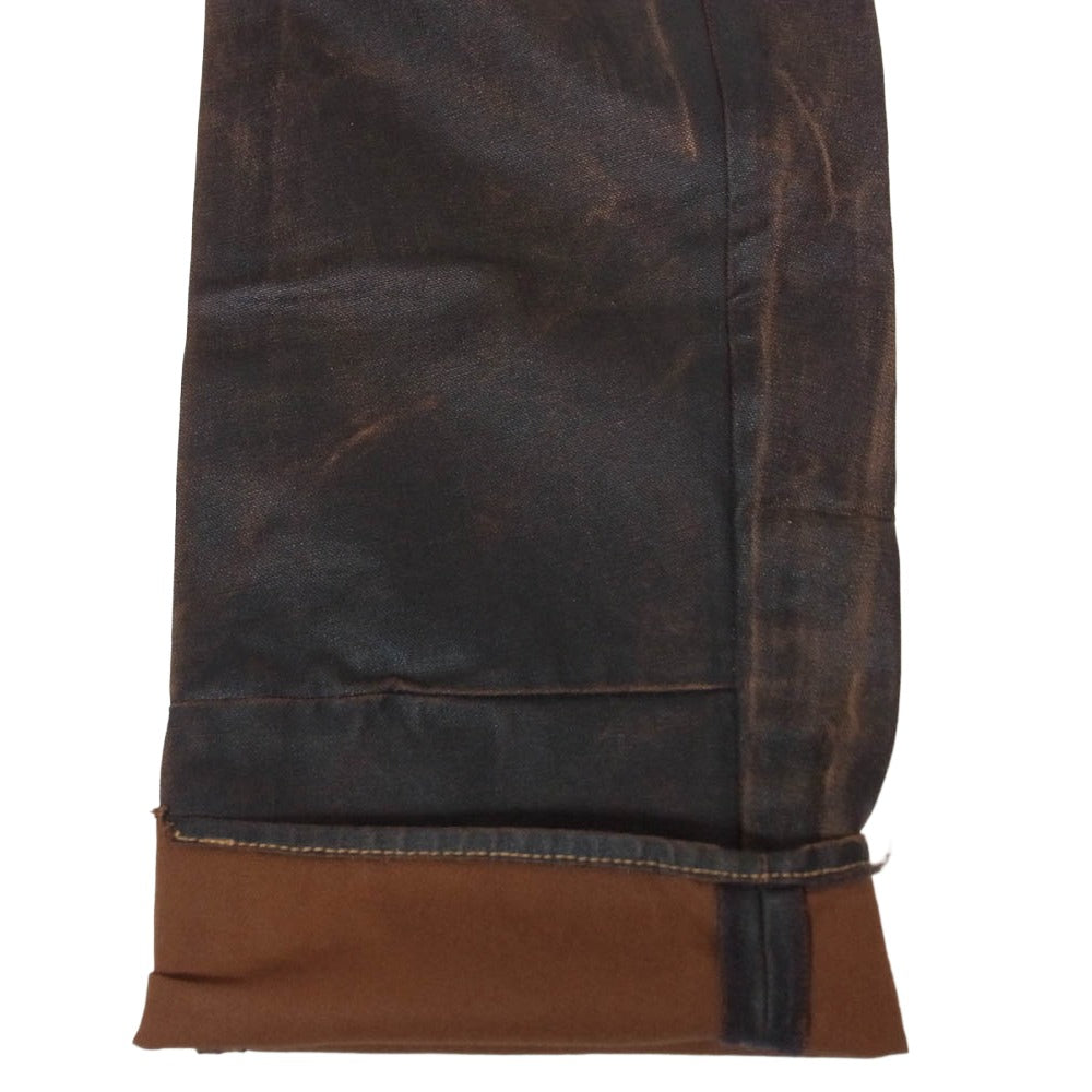 Levi's RED リーバイスレッド 立体裁断 レザーシンチバック コーティング デニムパンツ 黒茶系 W30程度【中古】
