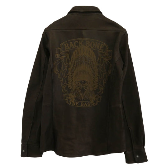 BACKBONE バックボーン 別注カウハイド インディアンスカル レザー シャツ ダークブラウン系 L【中古】