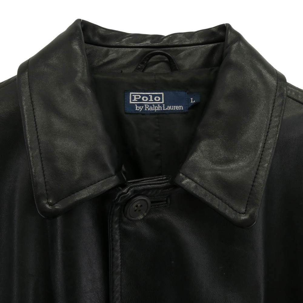 POLO RALPH LAUREN ポロ・ラルフローレン 90s レザー コート ブラック系 L【中古】