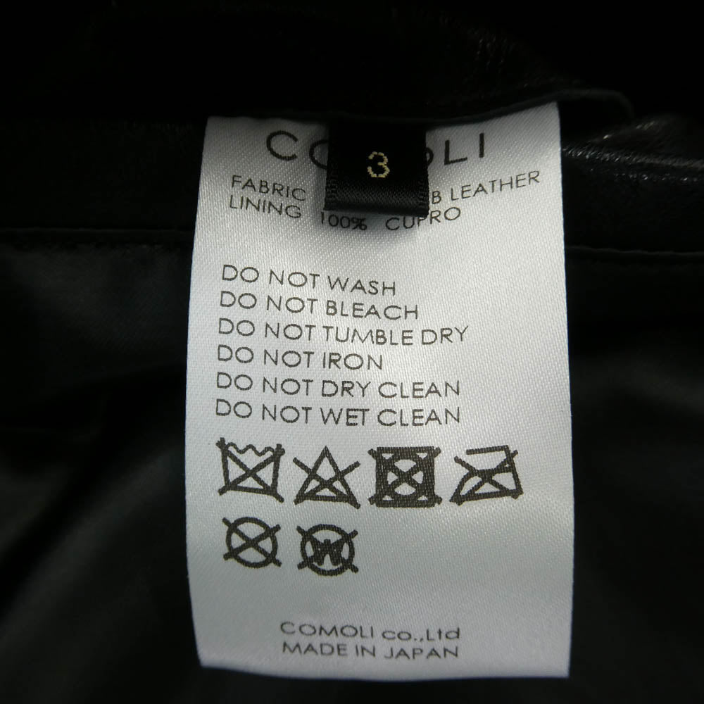 COMOLI コモリ 22AW W03-04009 Lamb Leather Coat ラムレザー コート カーコート ブラック系 3【中古】
