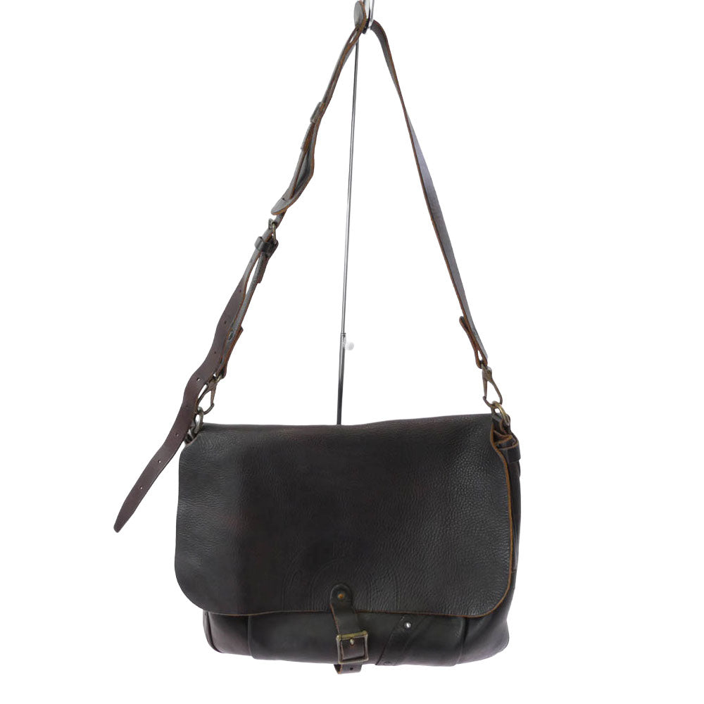 RRL ダブルアールエル Tumbled Leather Messenger Bag イタリア製 ヴィンテージ加工 オールレザー メッセンジャー バッグ ダークブラウン系【中古】