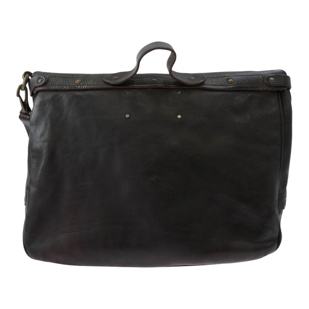 RRL ダブルアールエル Tumbled Leather Messenger Bag イタリア製 ヴィンテージ加工 オールレザー メッセンジャー バッグ ダークブラウン系【中古】
