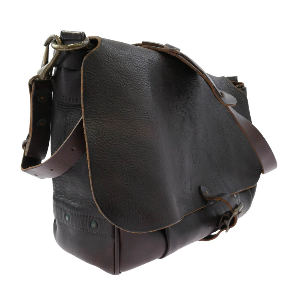 RRL ダブルアールエル Tumbled Leather Messenger Bag イタリア製 ヴィンテージ加工 オールレザー メッセンジャー バッグ ダークブラウン系【中古】