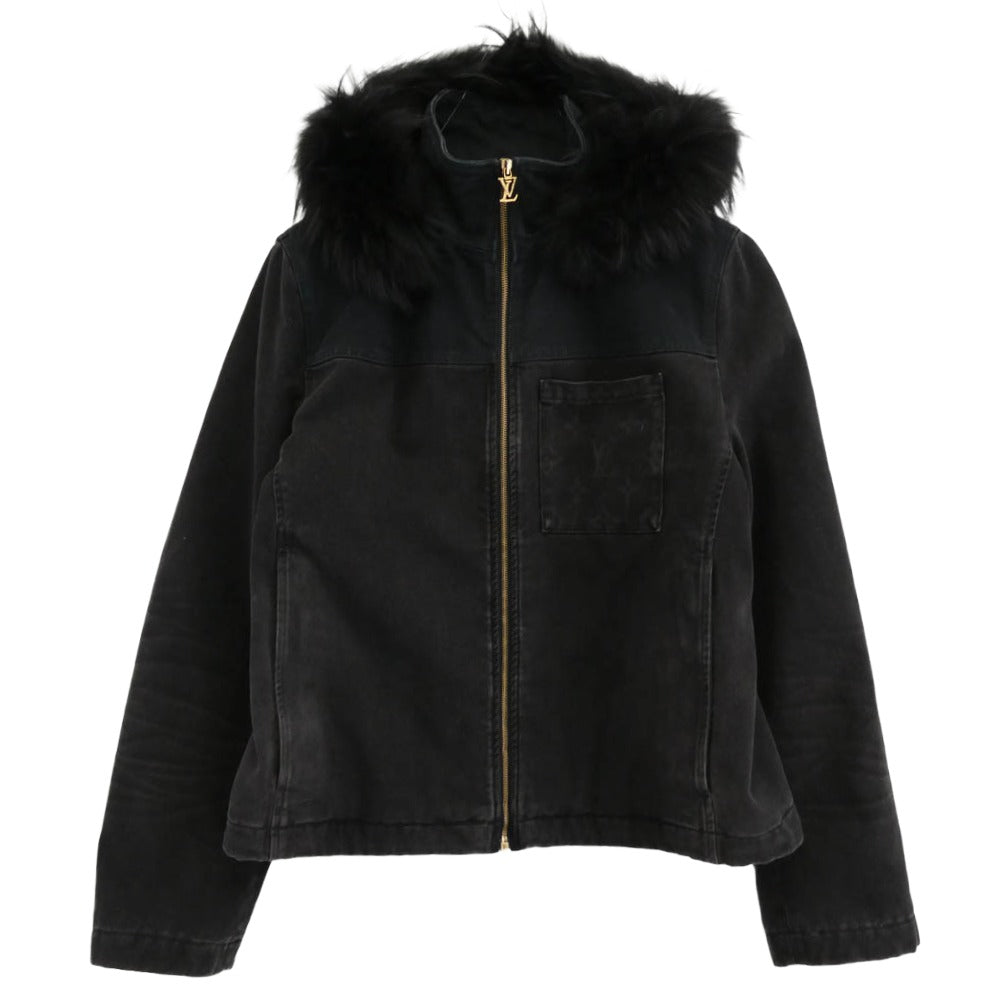 LOUIS VUITTON ルイ・ヴィトン 24SS HQA05W ファー フーデッド 中綿 ジップアップ モノグラムポケット ジャケット ブルゾン ブラック系 52【中古】