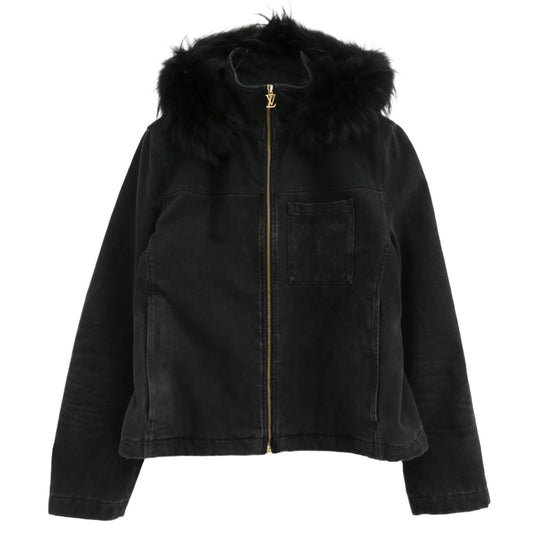 LOUIS VUITTON ルイ・ヴィトン 24SS HQA05W ファー フーデッド 中綿 ジップアップ モノグラムポケット ジャケット ブルゾン ブラック系 52【中古】