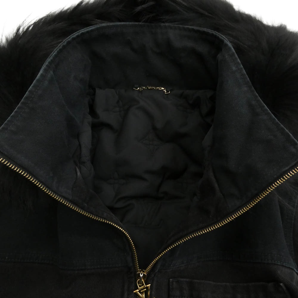 LOUIS VUITTON ルイ・ヴィトン 24SS HQA05W ファー フーデッド 中綿 ジップアップ モノグラムポケット ジャケット ブルゾン ブラック系 52【中古】