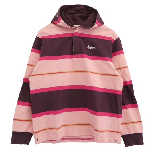 Supreme シュプリーム 24AW Hooded Rugby フード付き ラガー シャツ ピンク系 M【中古】