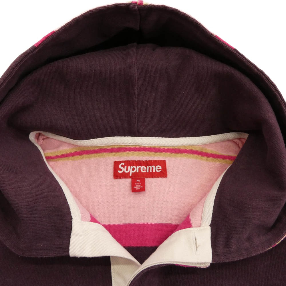 Supreme シュプリーム 24AW Hooded Rugby フード付き ラガー シャツ ピンク系 M【中古】