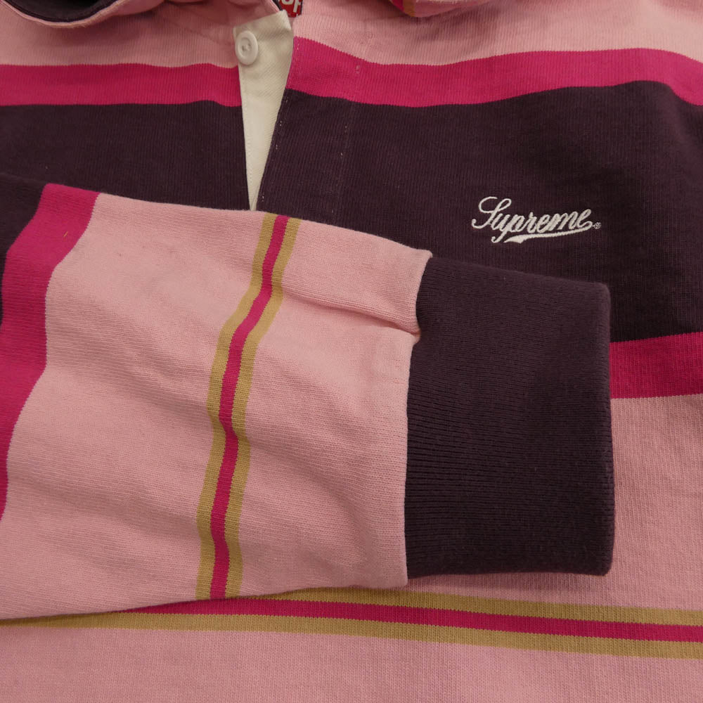 Supreme シュプリーム 24AW Hooded Rugby フード付き ラガー シャツ ピンク系 M【中古】