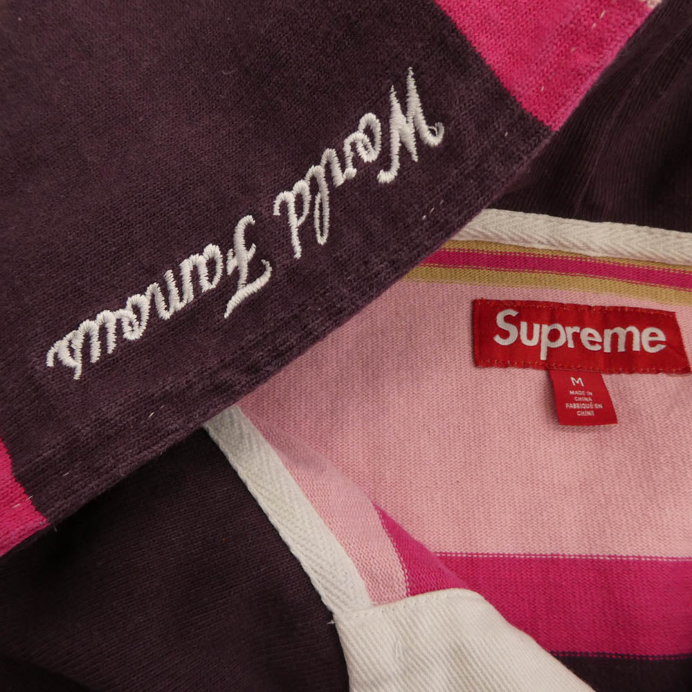 Supreme シュプリーム 24AW Hooded Rugby フード付き ラガー シャツ ピンク系 M【中古】