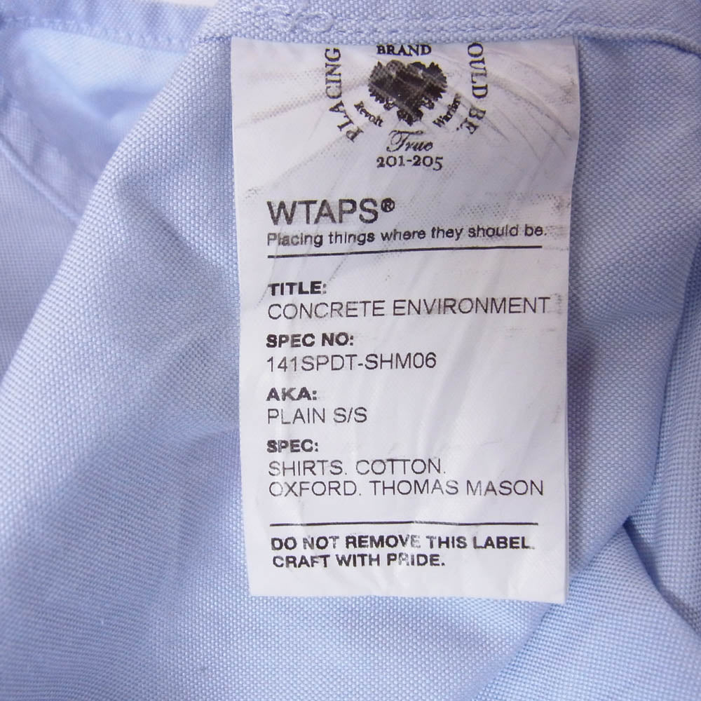 WTAPS ダブルタップス 141SPDT-SHM06 THOMAS MASON トーマスメイソン PLAIN S/S ボタンダウン プレーン 半袖 シャツ ライトブルー系 XL【中古】