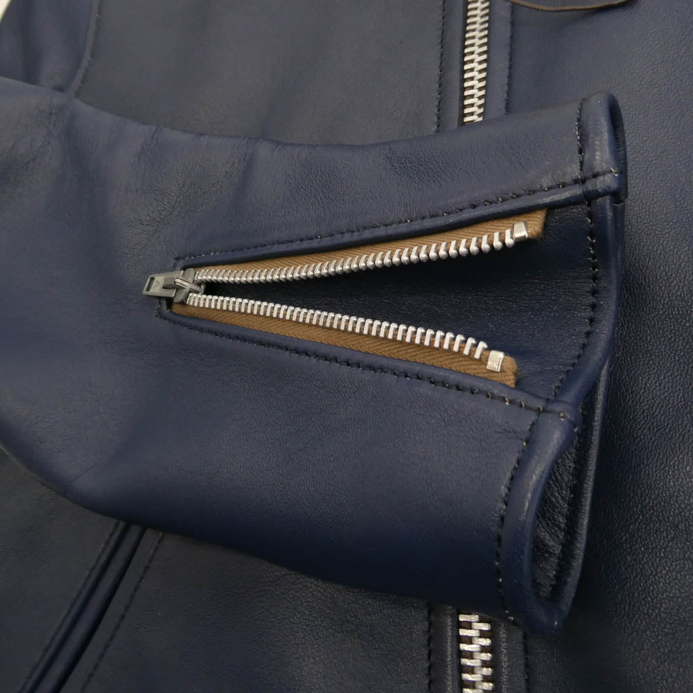 ADDICT CLOTHES アディクトクローズ AD-01 CENTER-ZIP JACKET SHEEP シープスキン シングル ライダース ジャケット ブルー系 36【新古品】【未使用】【中古】
