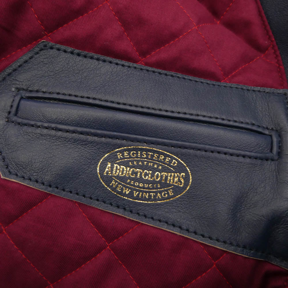 ADDICT CLOTHES アディクトクローズ AD-01 CENTER-ZIP JACKET SHEEP シープスキン シングル ライダース ジャケット ブルー系 36【新古品】【未使用】【中古】
