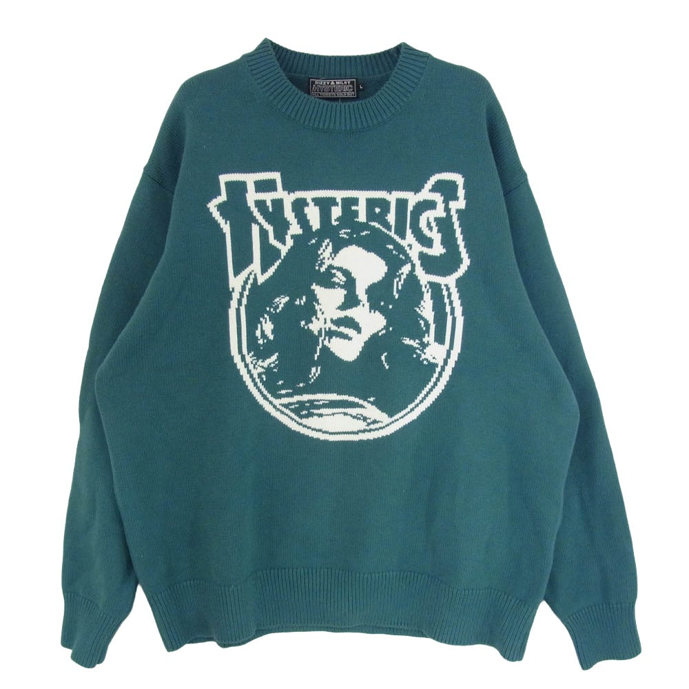 HYSTERIC GLAMOUR ヒステリックグラマー 25AW 02253NS01 ENDLESS ROCK 編込 セーター クルーネック ニット グリーン系 L【中古】