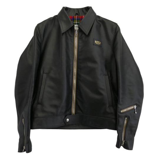 Lewis Leathers ルイスレザー 550T Nebraska ネブラスカ タイトフィット 裏地タータンチェック シングルライダース レザージャケット ブラック系 40【美品】【中古】