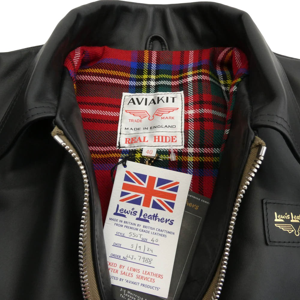 Lewis Leathers ルイスレザー 550T Nebraska ネブラスカ タイトフィット 裏地タータンチェック シングルライダース レザージャケット ブラック系 40【美品】【中古】