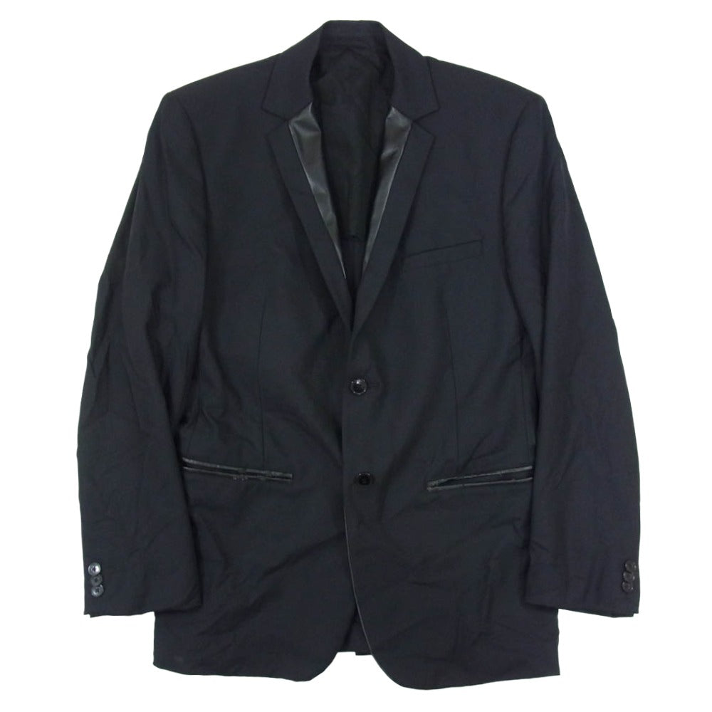 VERSACE ヴェルサーチ フェイクレザー切替 テーラード ジャケット ブラック系 50【中古】