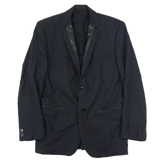 VERSACE ヴェルサーチ フェイクレザー切替 テーラード ジャケット ブラック系 50【中古】