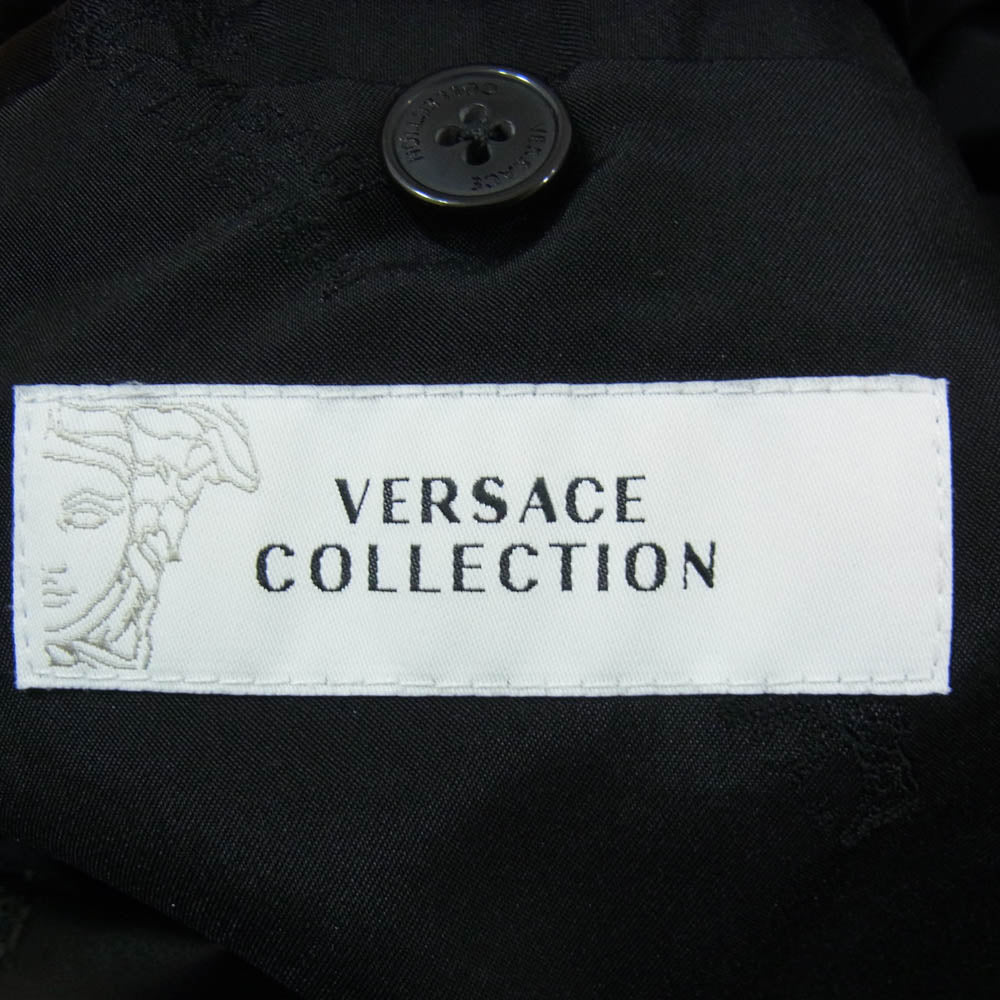 VERSACE ヴェルサーチ フェイクレザー切替 テーラード ジャケット ブラック系 50【中古】 VERSACE ヴェルサーチ フェイクレザー切替 テーラード ジャケット
