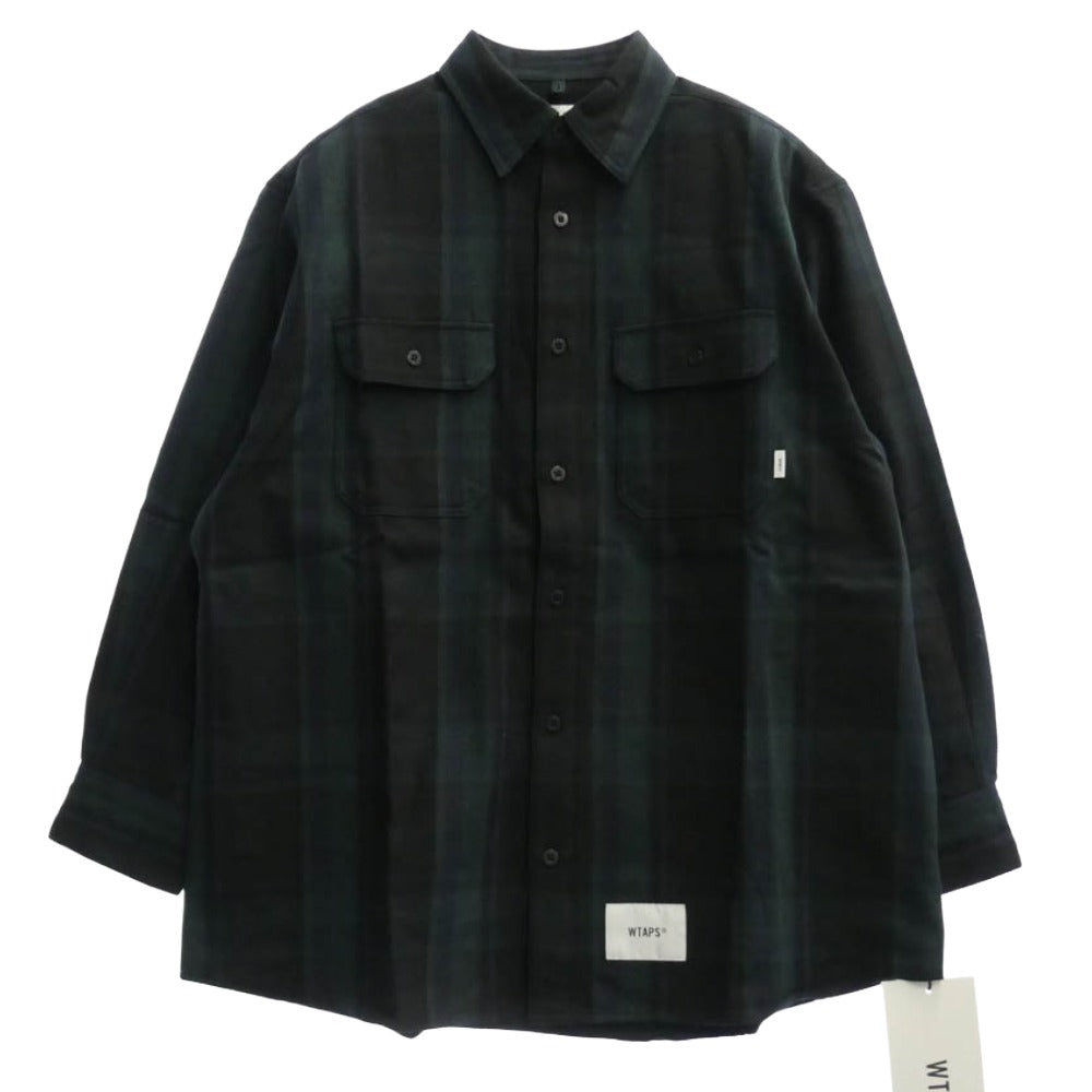 WTAPS ダブルタップス 212TQDT-SHM05 DECK LS COTTON FLANNEL TEXTILE デッキ フランネル 長袖 シャツ グリーン系 S 01【美品】【中古】