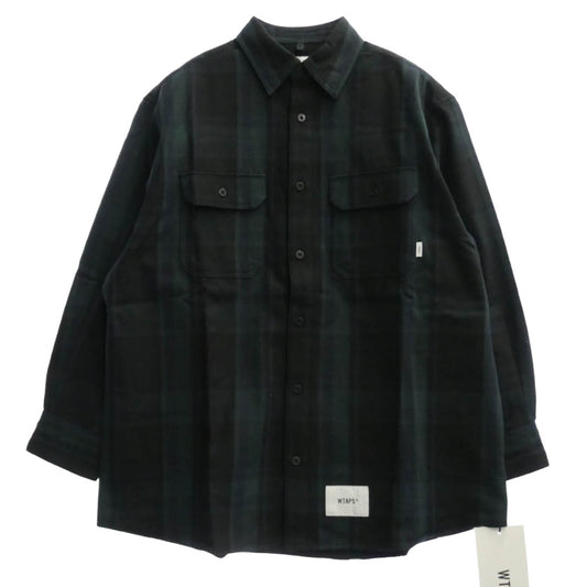 WTAPS ダブルタップス 212TQDT-SHM05 DECK LS COTTON FLANNEL TEXTILE デッキ フランネル 長袖 シャツ グリーン系 S 01【美品】【中古】