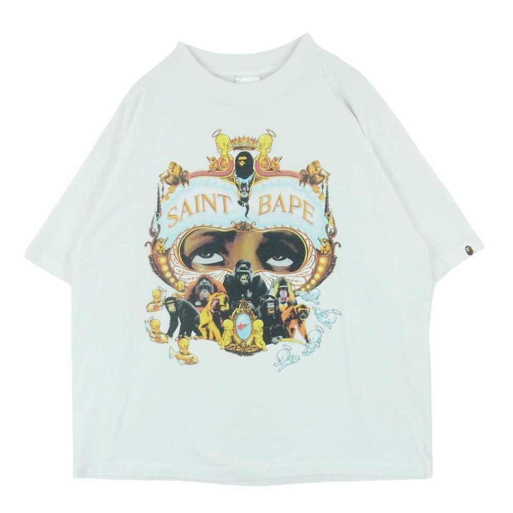 SAINT MICHAEL セントマイケル 25AW SM-HR1-0000-C36 A BATHING APE BAPE SS TEE GENERATION アベイシングエイプ プリント 半袖 Tシャツ オフホワイト系 XL【中古】