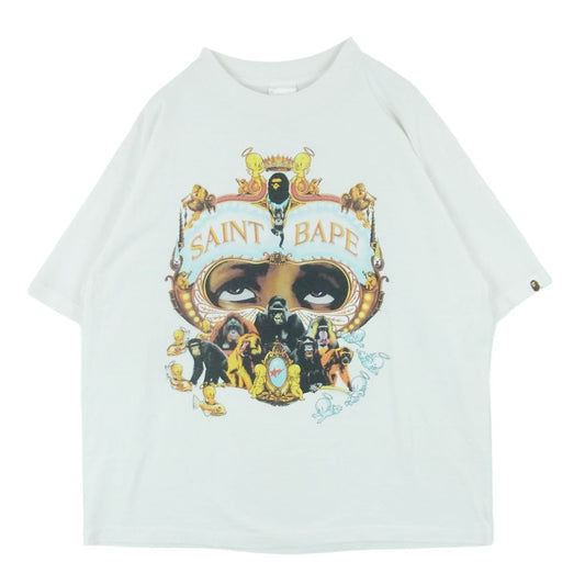 SAINT MICHAEL セントマイケル 25AW SM-HR1-0000-C36 A BATHING APE BAPE SS TEE GENERATION アベイシングエイプ プリント 半袖 Tシャツ オフホワイト系 XL【中古】