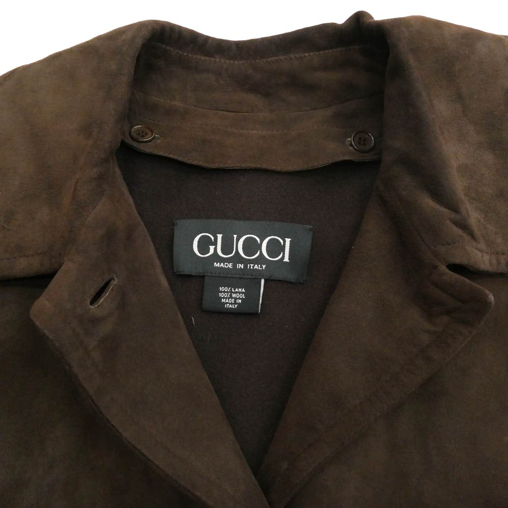 GUCCI グッチ 239-1110-7513 シープスキン スエード レザー ロングコート ジャケット ブラウン系 44【中古】