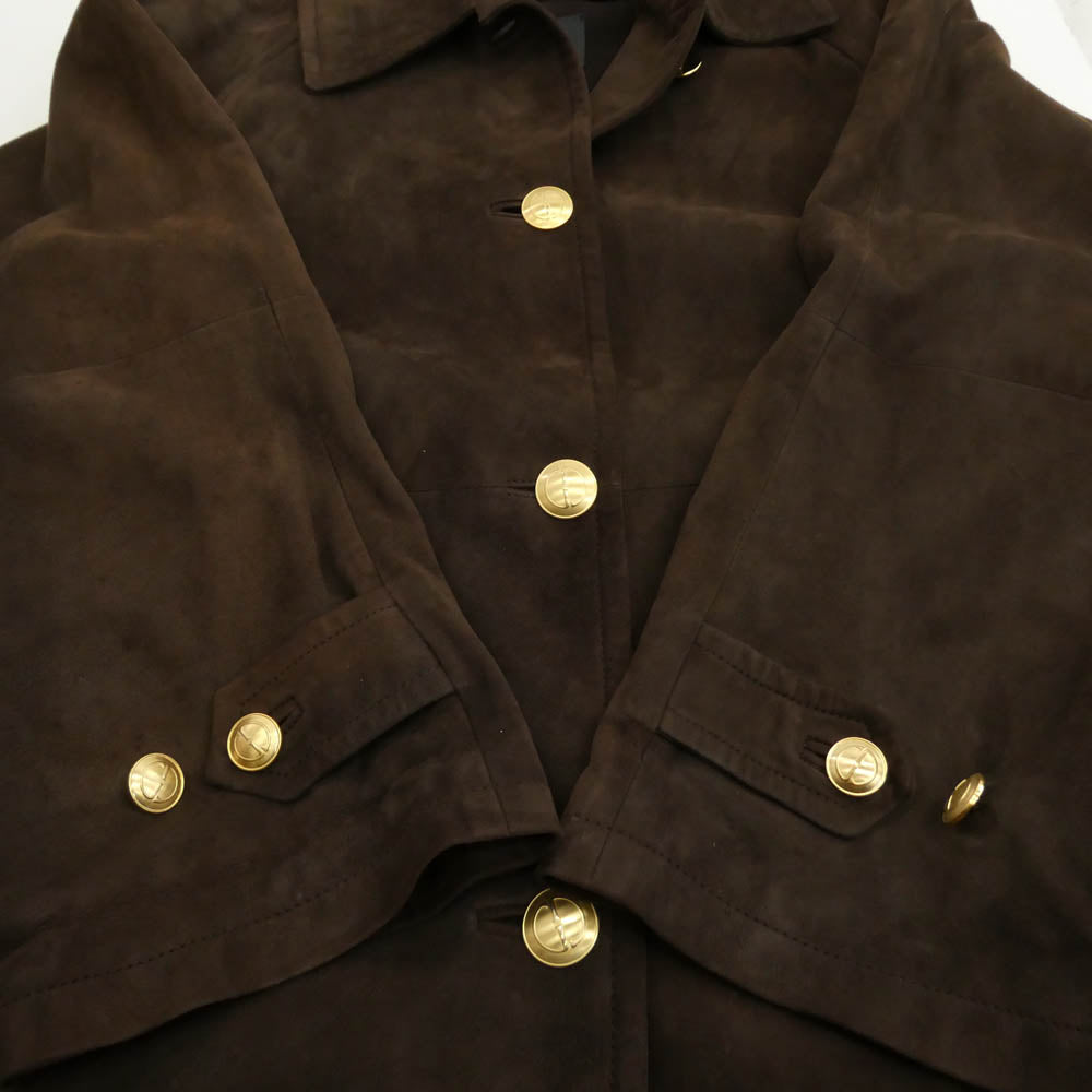 GUCCI グッチ 239-1110-7513 シープスキン スエード レザー ロングコート ジャケット ブラウン系 44【中古】