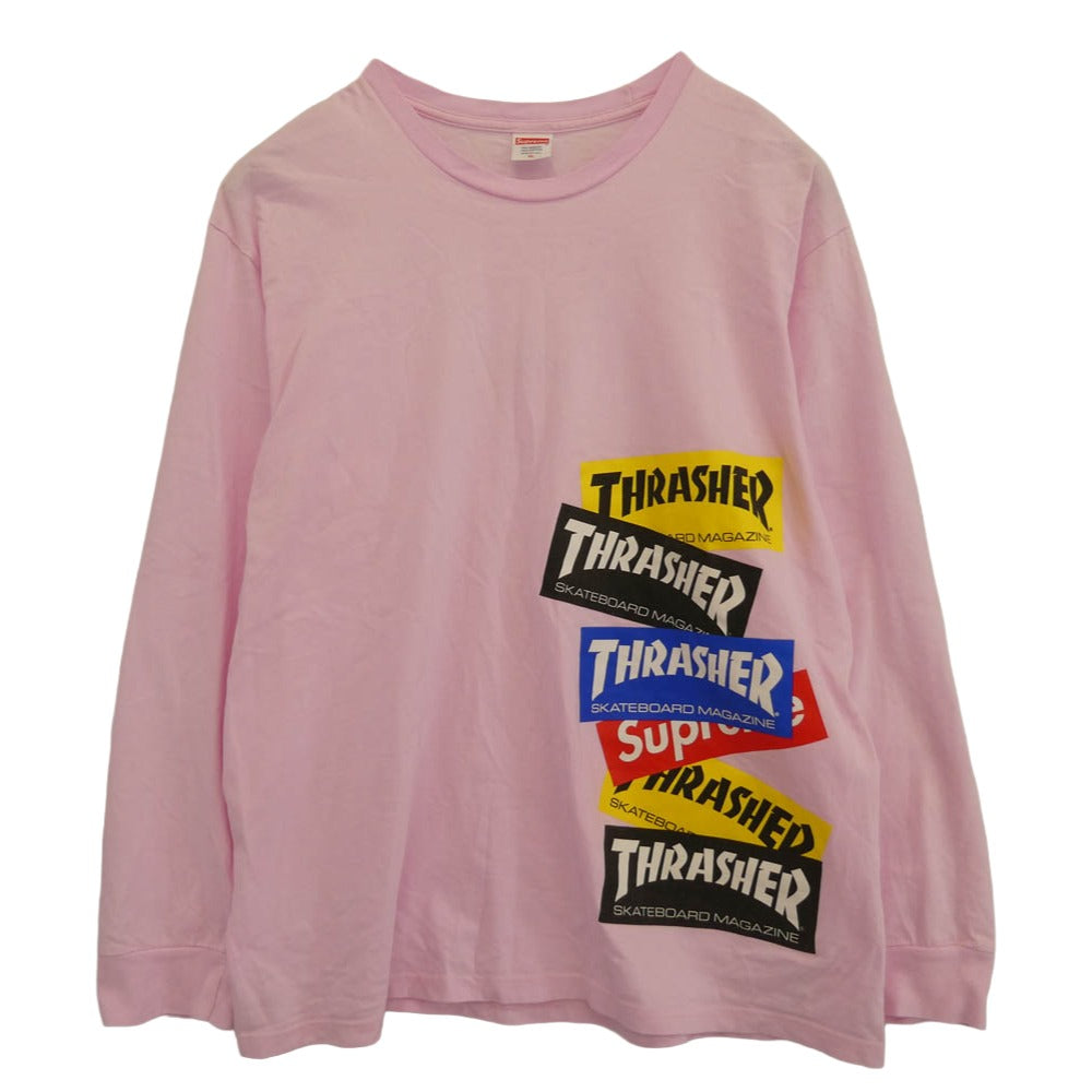 Supreme シュプリーム 21AW Multi Logo L/S Tee マルチ ロゴ 長袖 Tシャツ カットソー ピンク系 マルチカラー系 XL【中古】