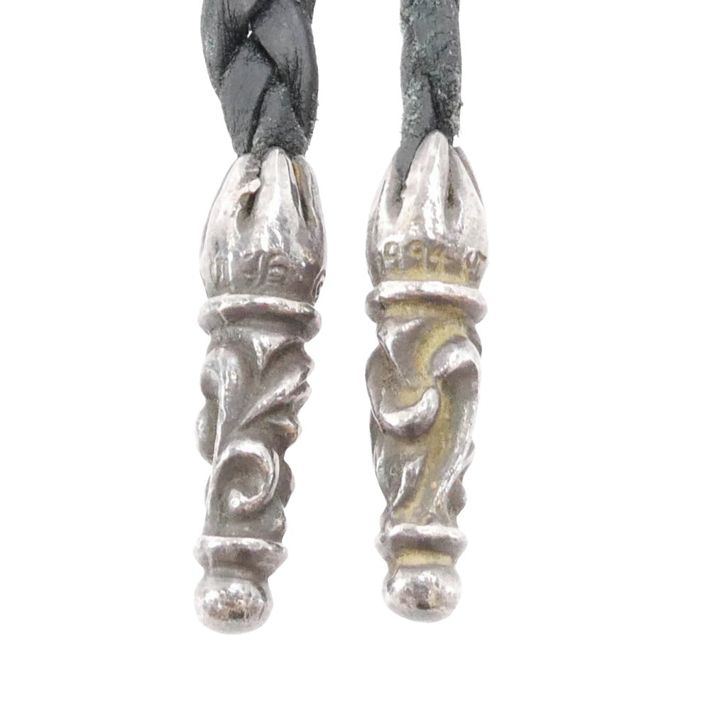 CHROME HEARTS クロムハーツ（原本無） LEATHER BRAID スクロール レザーブレード ネックレス ブラック系 シルバー系【中古】
