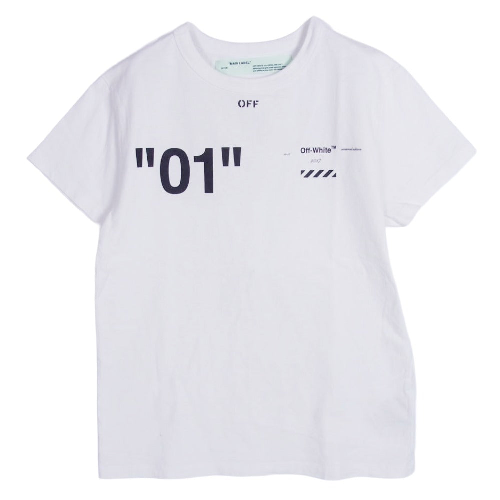 OFF-WHITE オフホワイト OMAA027F18A53002 ダイアゴナル ロゴ プリント 半袖 Tシャツ カットソー ホワイト系 XXS【美品】【中古】