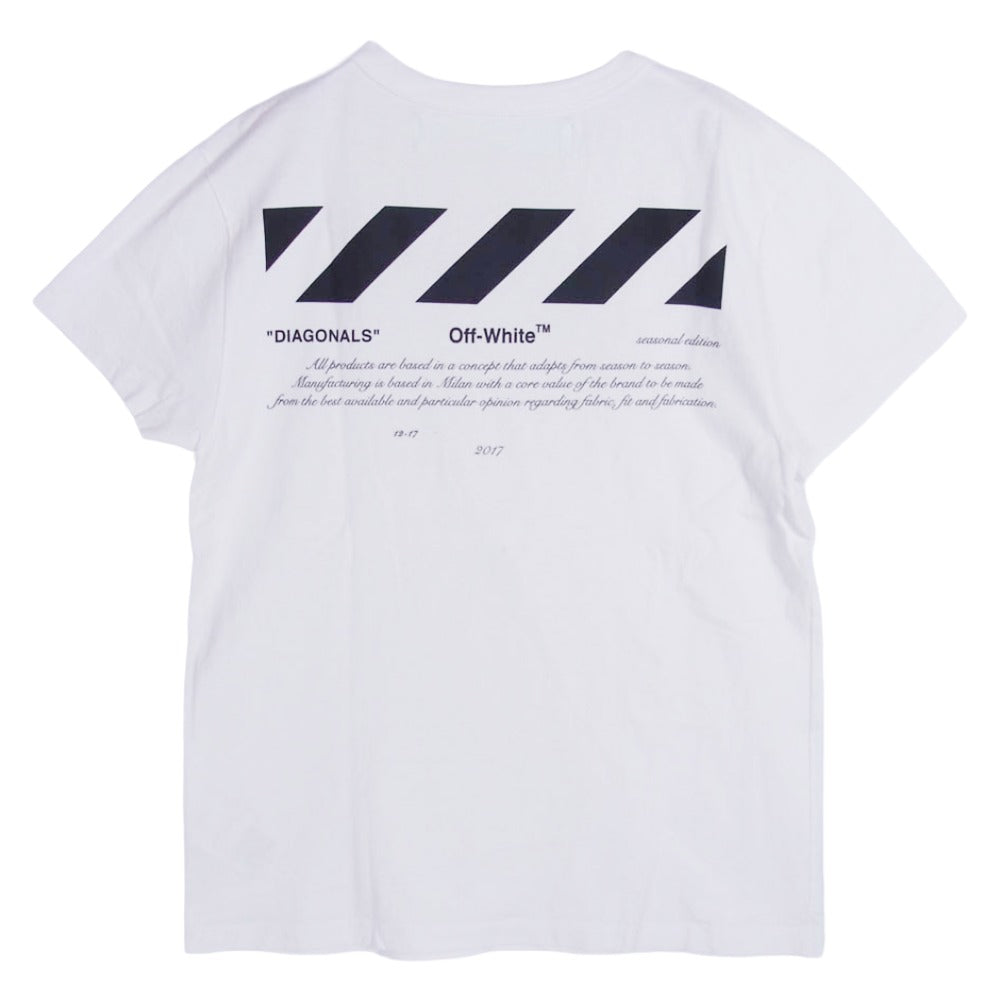 OFF-WHITE オフホワイト OMAA027F18A53002 ダイアゴナル ロゴ プリント 半袖 Tシャツ カットソー ホワイト系 XXS【美品】【中古】