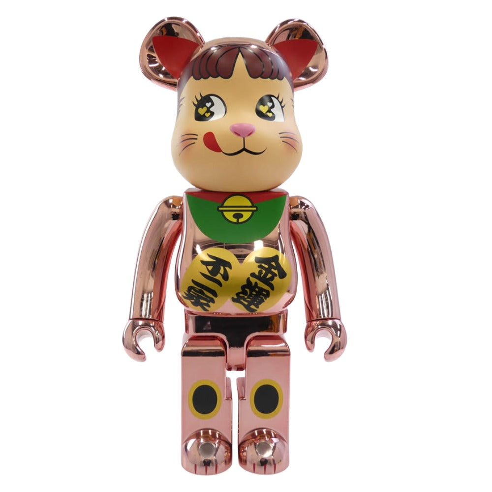 MEDICOM TOY メディコムトイ × 不二家 ミルキー FUJIYA BE@RBRICK 招き猫 金運 ダブル小判 ペコちゃん 桃金メッキ 1000% ベアブリック ピンクゴールド系 全高約700mm【中古】