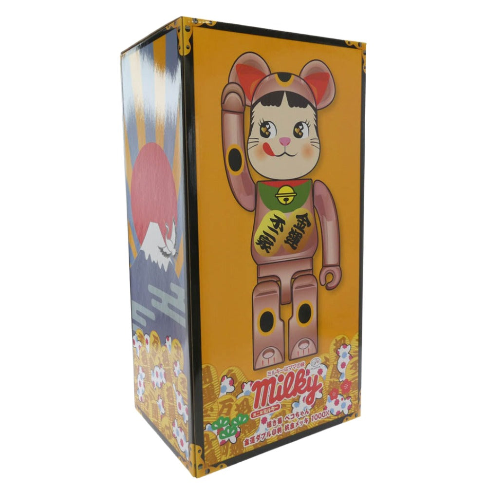 MEDICOM TOY メディコムトイ × 不二家 ミルキー FUJIYA BE@RBRICK 招き猫 金運 ダブル小判 ペコちゃん 桃金メッキ 1000% ベアブリック ピンクゴールド系 全高約700mm【中古】
