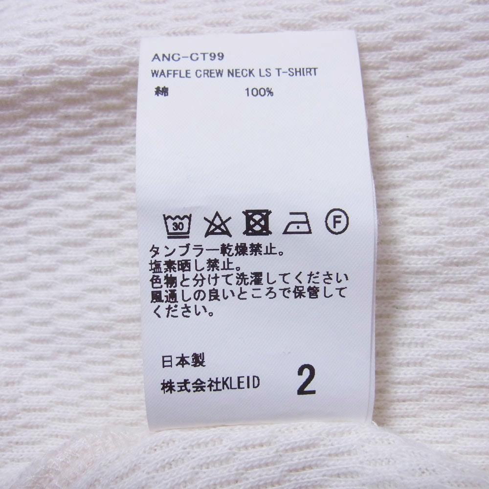 ANCELLM アンセルム ANC-CT99 WAFFLE CREW NECK LS T-SHIRT ワッフル クルーネック 長袖 カットソー Tシャツ オフホワイト系 2【中古】