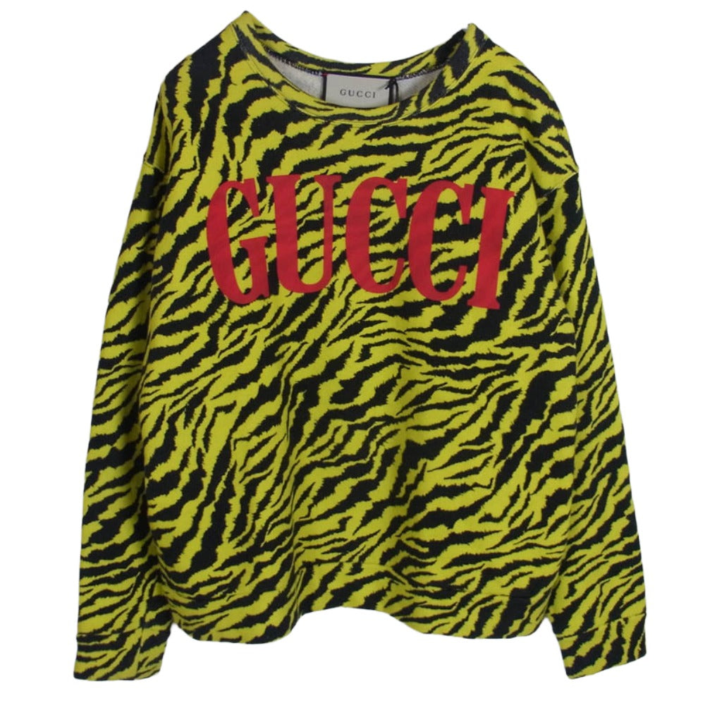 GUCCI グッチ 469250 XJAR6 Logo Sweatshirt ロゴプリント アニマル総柄 クルーネック スウェット トレーナー イエロー系 XS【中古】