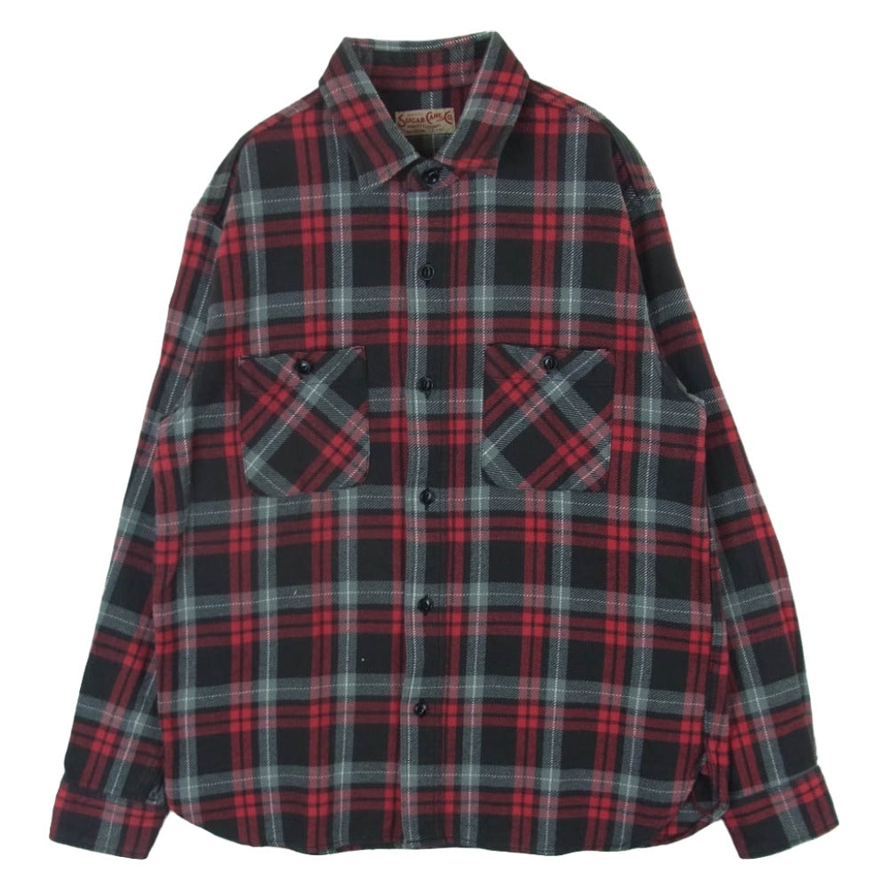 SUGAR CANE シュガーケーン SC28960 TWILL CHECK WORK SHIRT ツイル チェック ワーク 長袖 シャツ ブラック系 レッド系 M 15 - 15.5【中古】