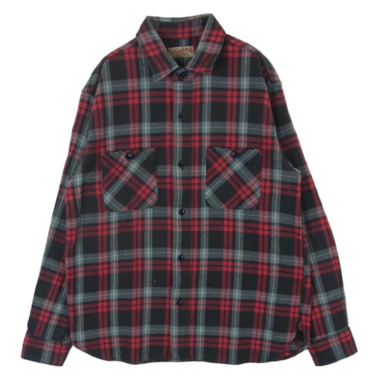 SUGAR CANE シュガーケーン SC28960 TWILL CHECK WORK SHIRT ツイル チェック ワーク 長袖 シャツ ブラック系 レッド系 M 15 - 15.5【中古】