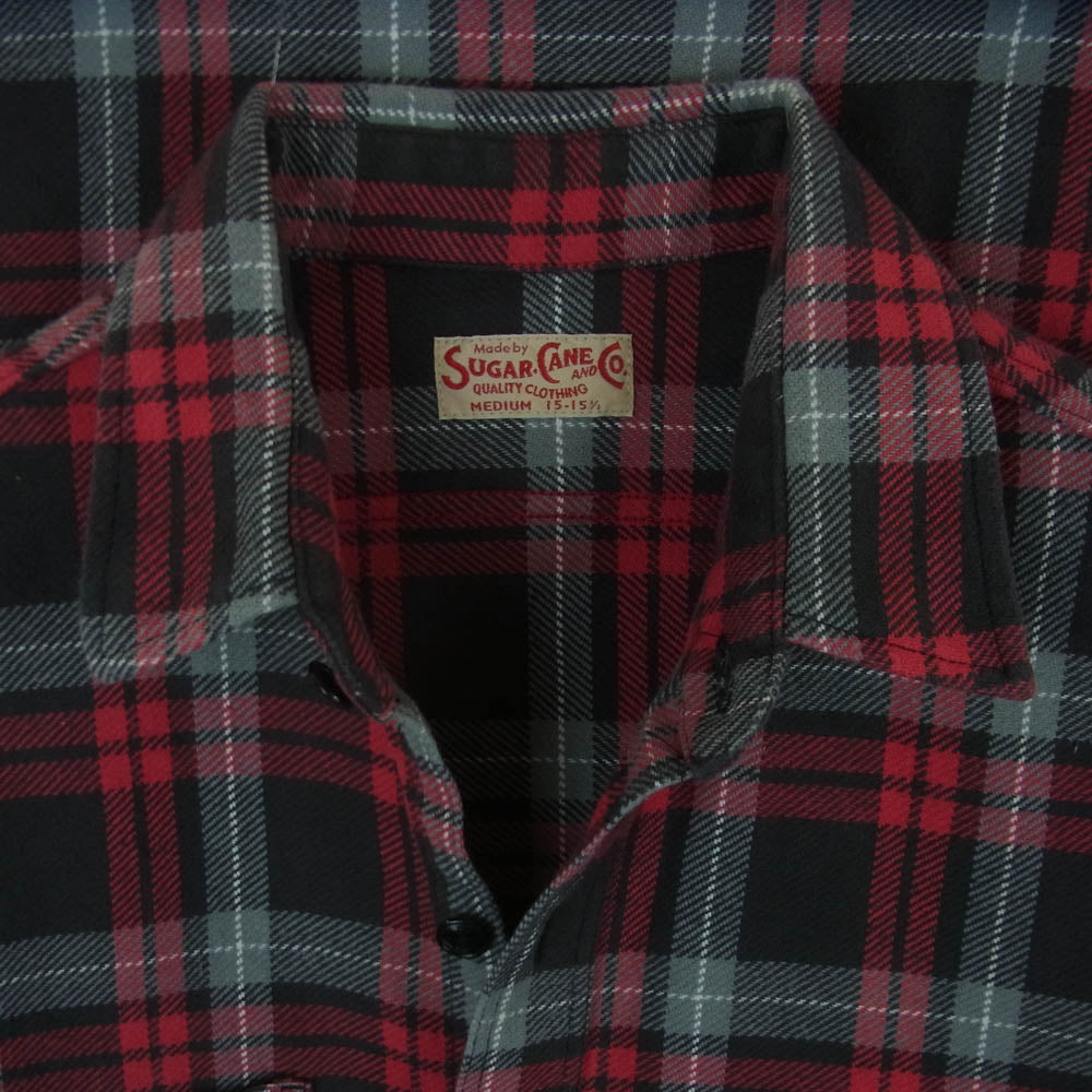 SUGAR CANE シュガーケーン SC28960 TWILL CHECK WORK SHIRT ツイル チェック ワーク 長袖 シャツ ブラック系 レッド系 M 15 - 15.5【中古】