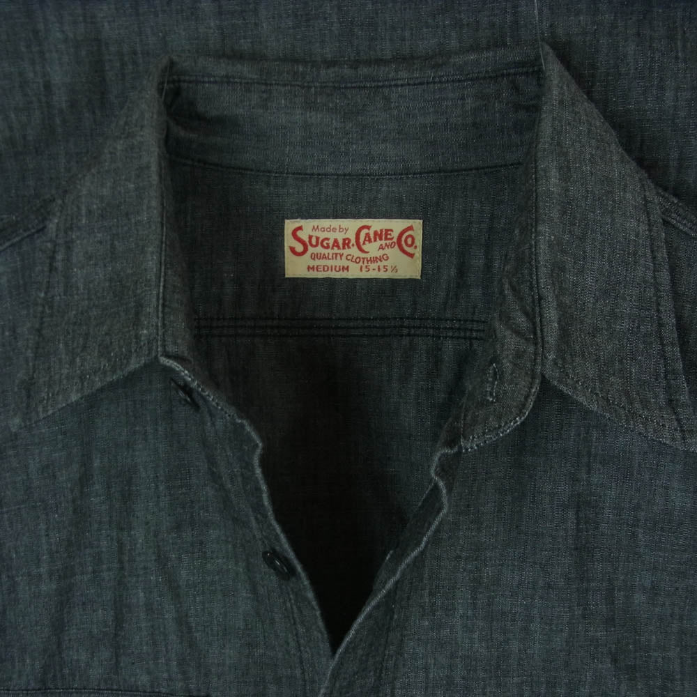 SUGAR CANE シュガーケーン SC29159 BLACK CHAMBRAY WORK SHIRT ブラック シャンブレー ワーク シャツ 長袖 グレー系 M 15 - 15.5【美品】【中古】