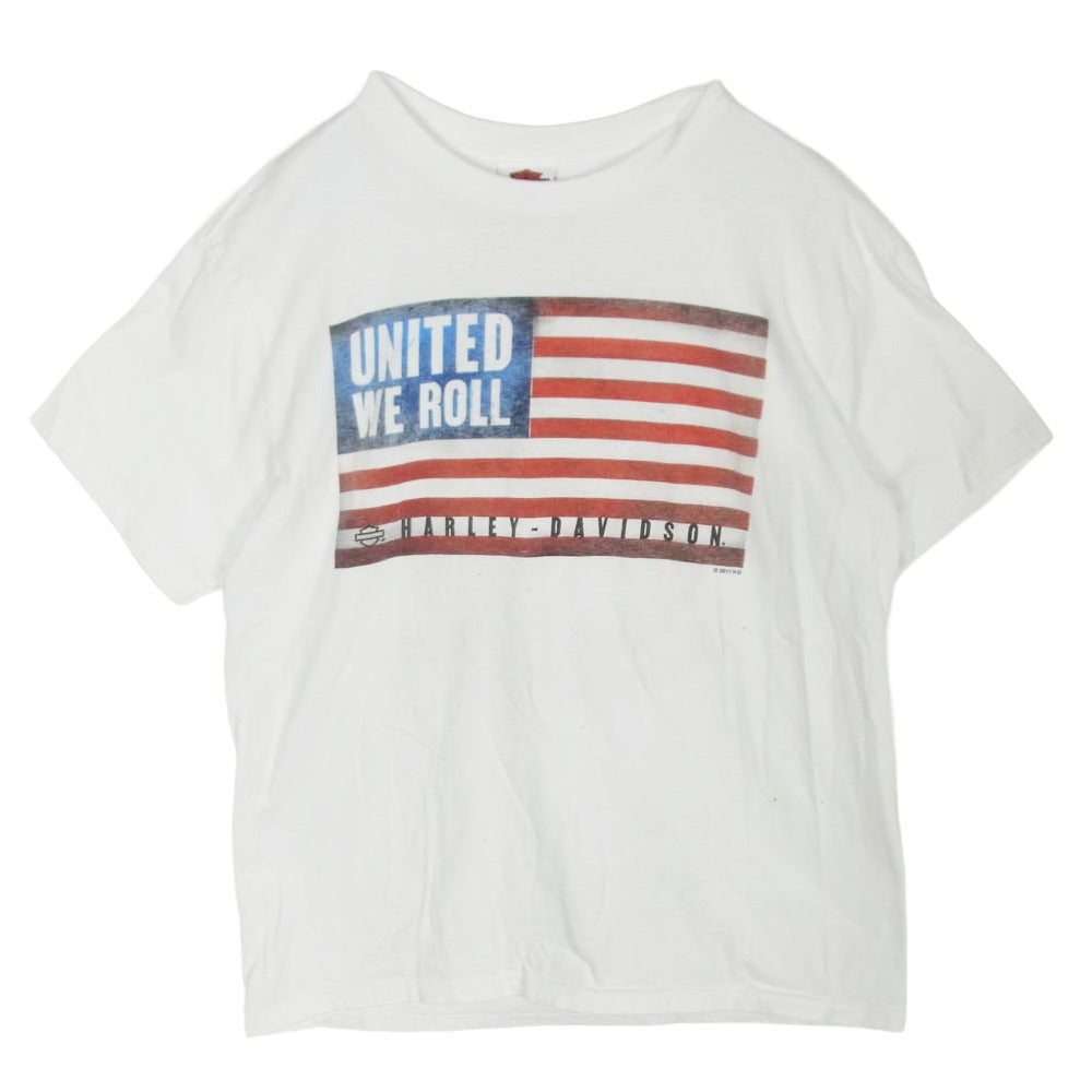 ヴィンテージ HARLEY DAVIDSON ハーレー ダビットソン フラッグ ロゴ 半袖 Ｔシャツ ホワイト系 L【中古】