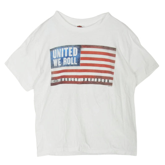 ヴィンテージ HARLEY DAVIDSON ハーレー ダビットソン フラッグ ロゴ 半袖 Ｔシャツ ホワイト系 L【中古】