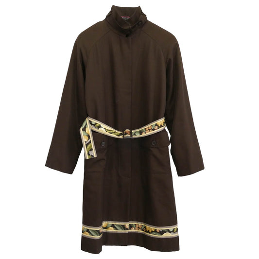 LEONARD レオナール FASHION ファッション 総柄ライナー付き ベルテッド スタンドカラー コート ブラウン系 9R【中古】