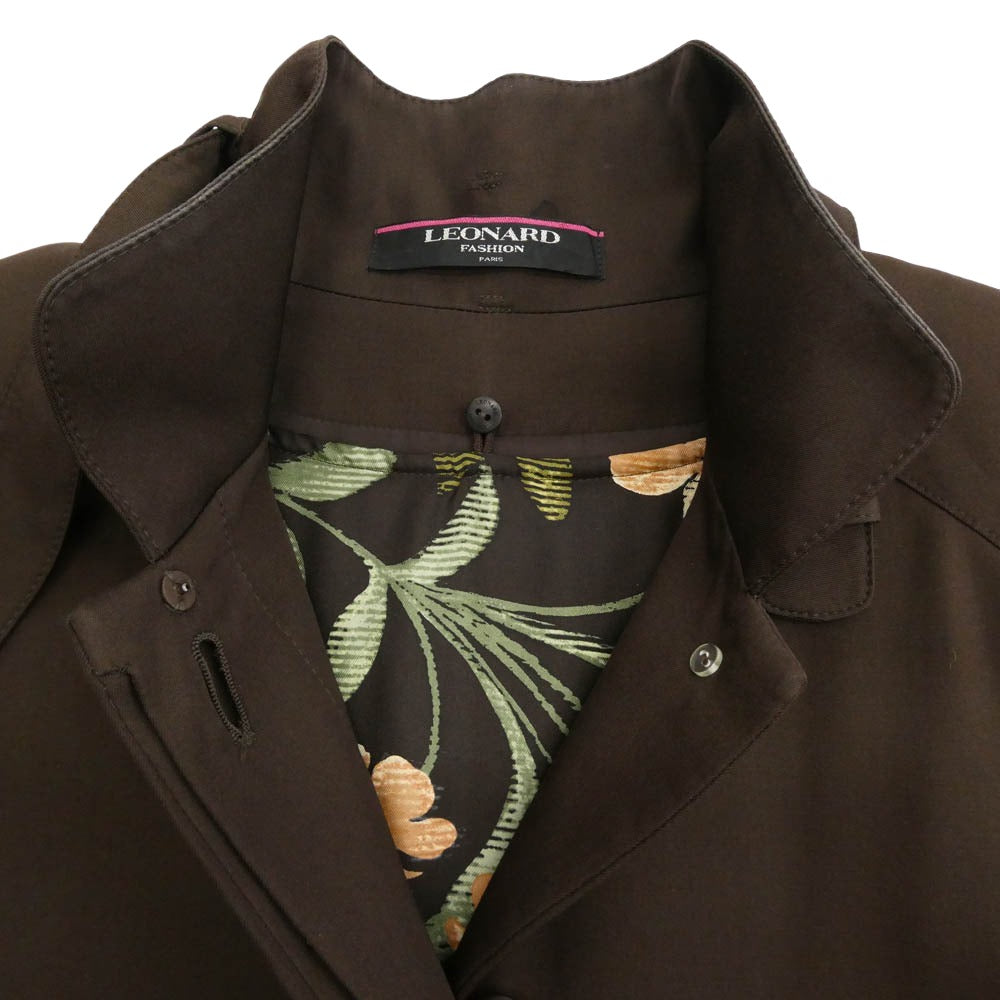 LEONARD レオナール FASHION ファッション 総柄ライナー付き ベルテッド スタンドカラー コート ブラウン系 9R【中古】