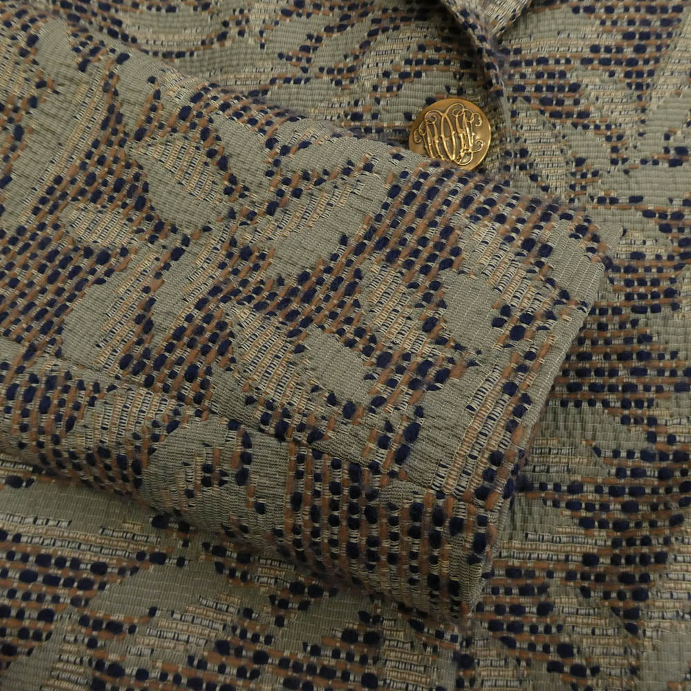 ETRO エトロ イタリア製 シルク混 金釦 リーフ総柄 ロングコート チェスターコート マルチカラー系 3【中古】