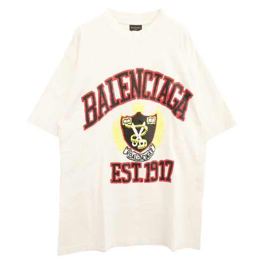 BALENCIAGA バレンシアガ 23SS 739784 TOVK1 ミディアムフィット カレッジロゴ プリント ダメージ加工 半袖 Tシャツ カットソー ホワイト系 XS【中古】