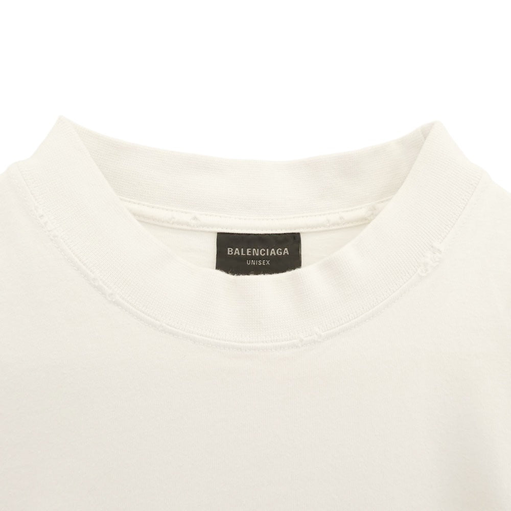 BALENCIAGA バレンシアガ 23SS 739784 TOVK1 ミディアムフィット カレッジロゴ プリント ダメージ加工 半袖 Tシャツ カットソー ホワイト系 XS【中古】