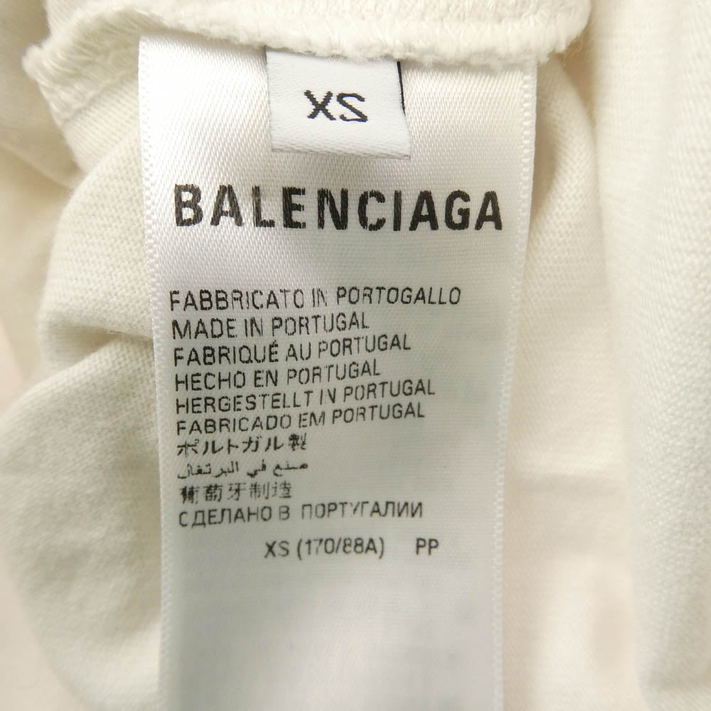 BALENCIAGA バレンシアガ 23SS 739784 TOVK1 ミディアムフィット カレッジロゴ プリント ダメージ加工 半袖 Tシャツ カットソー ホワイト系 XS【中古】
